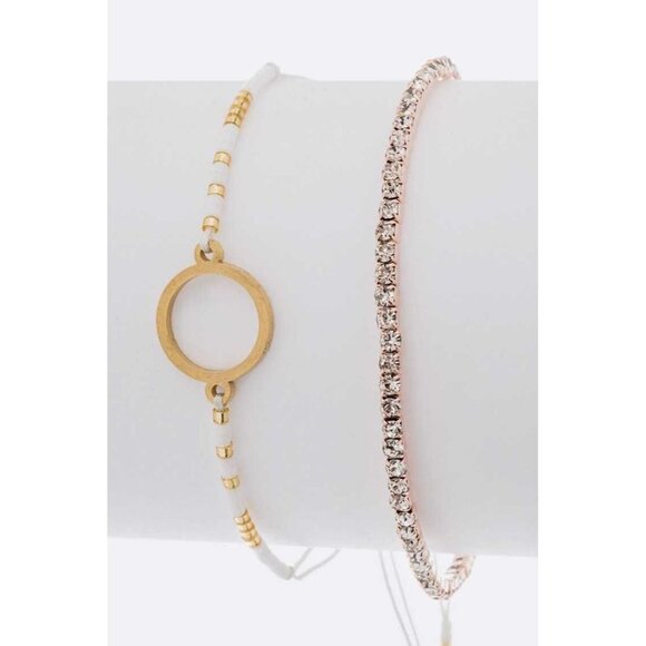 DIONA J SEED BEADS STRING RHINESTONE BRACELET SET COLOR GOLD/WHITE - Picture 1 of 2